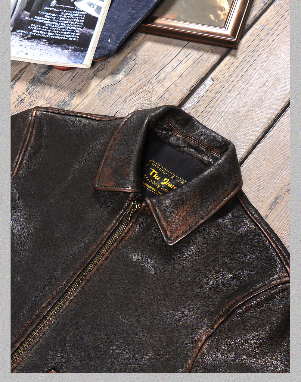 △ヴィンテージ復刻 植物タンニン鞣し茶芯ゴートレザー A-2ジャケット