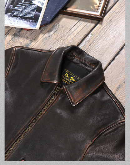 △ヴィンテージ復刻 植物タンニン鞣し茶芯ゴートレザー A-2ジャケット▽M～5XL
