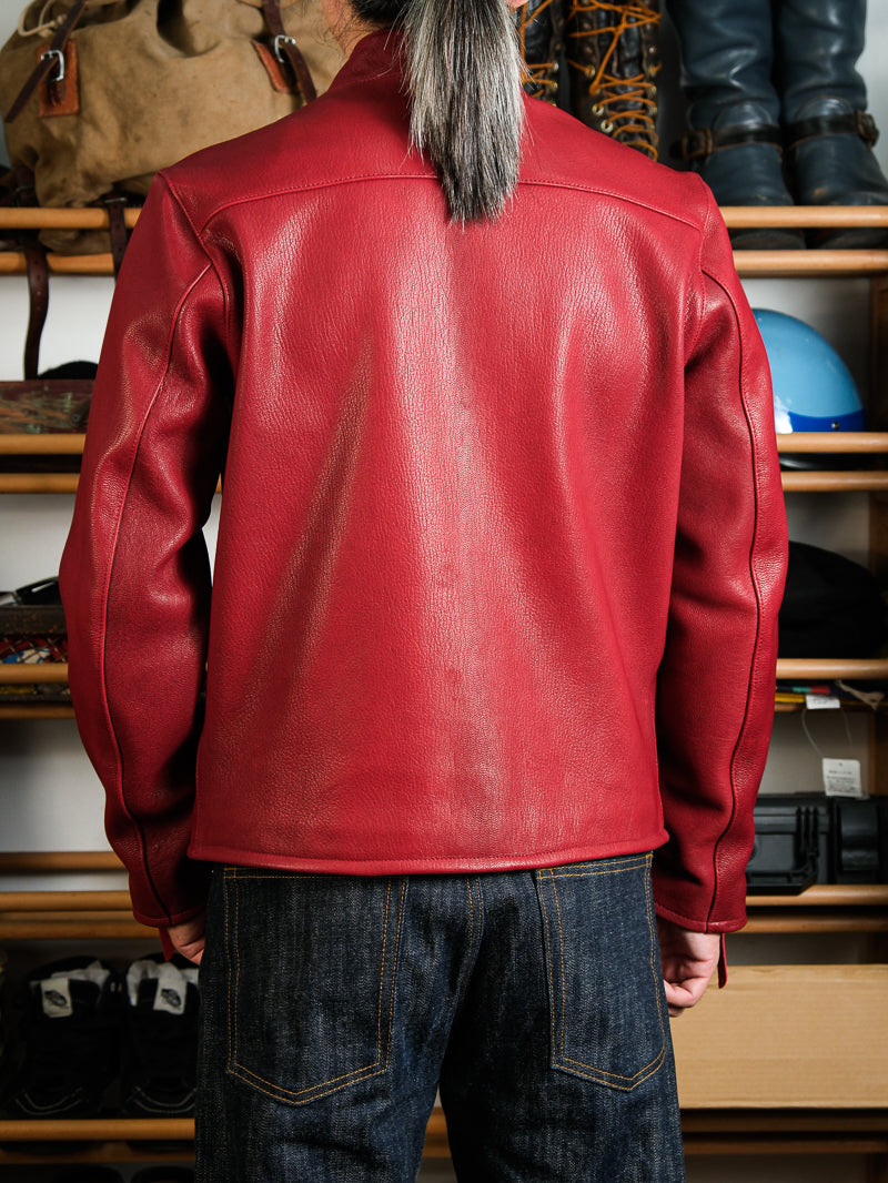 ◇ヴィンテージ復刻 J-100型 カフェレーサースタイル ゴートレザー シングルライダースジャケット◇ レッドS～3XL