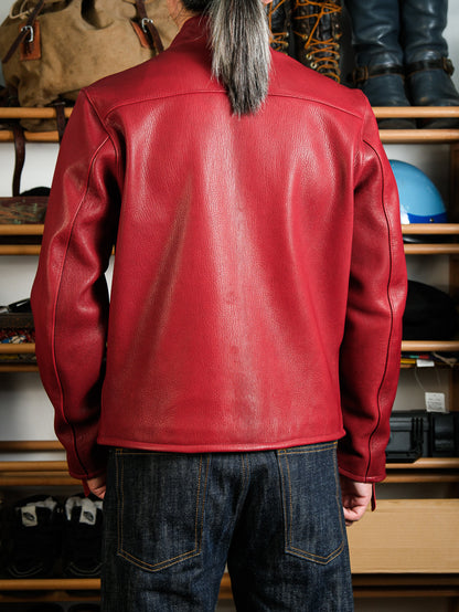 ◇ヴィンテージ復刻 J-100型 カフェレーサースタイル ゴートレザー シングルライダースジャケット◇ レッドS～3XL