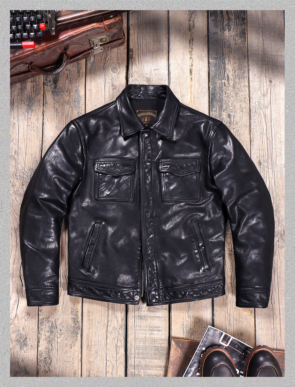 ヴィンテージ復刻スタイル◇植物タンニン鞣しイタリア産カーフレザー ジャケット◇M～4XL