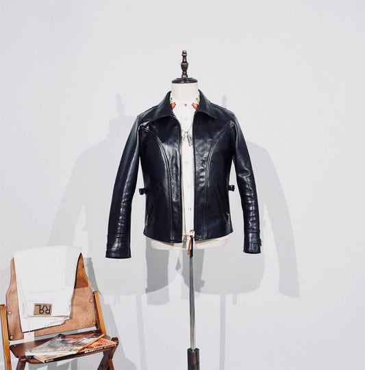 1.5mm厚★1940年代復刻デザイン ホースハイド 植物タンニン鞣しジャケット ブラック★