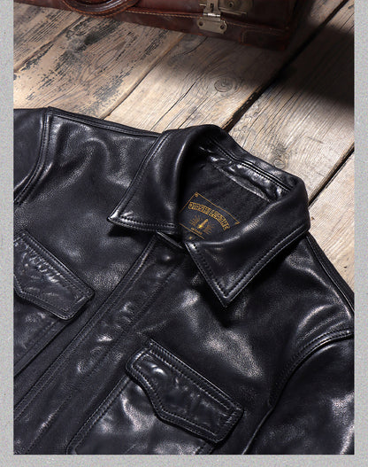 ヴィンテージ復刻スタイル◇植物タンニン鞣しイタリア産カーフレザー ジャケット◇M～4XL