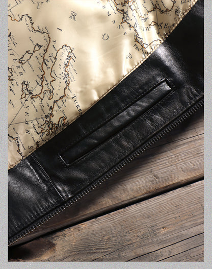 １点のみスペシャルSALE◇Lサイズ◇ゆったりシルエット◇航路地図柄の裏地◇カウレザーB-15フライトジャケット◇