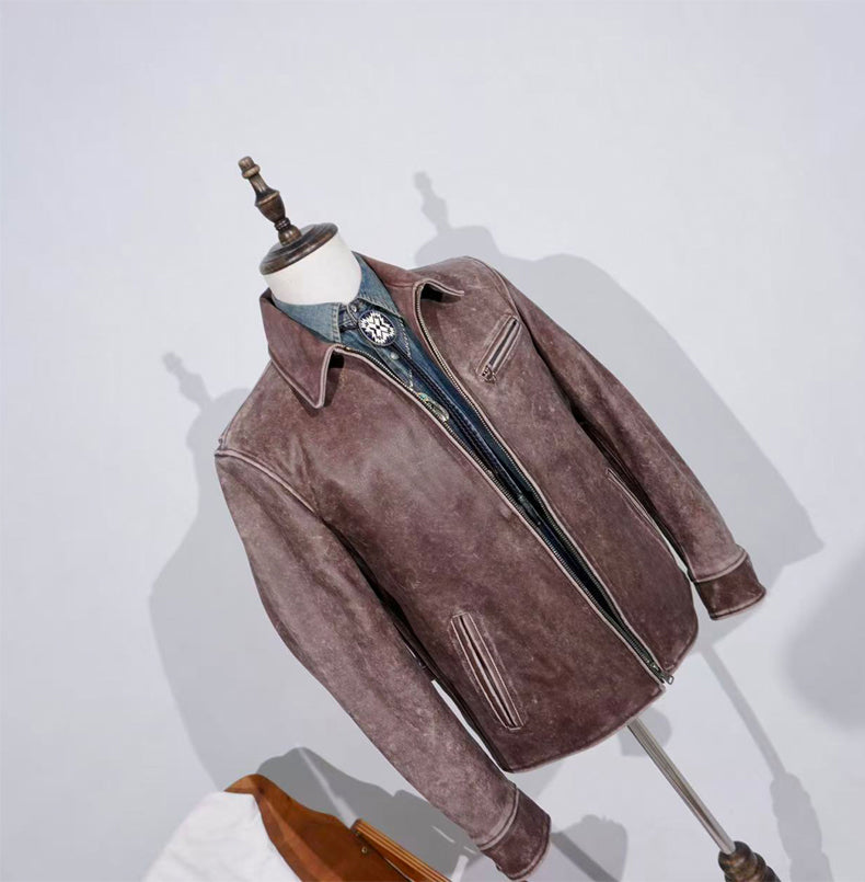 ◇1930’ｓビンテージ復刻 ウォッシュ加工 カウレザー シングルライダース ジャケット◇S～4XL