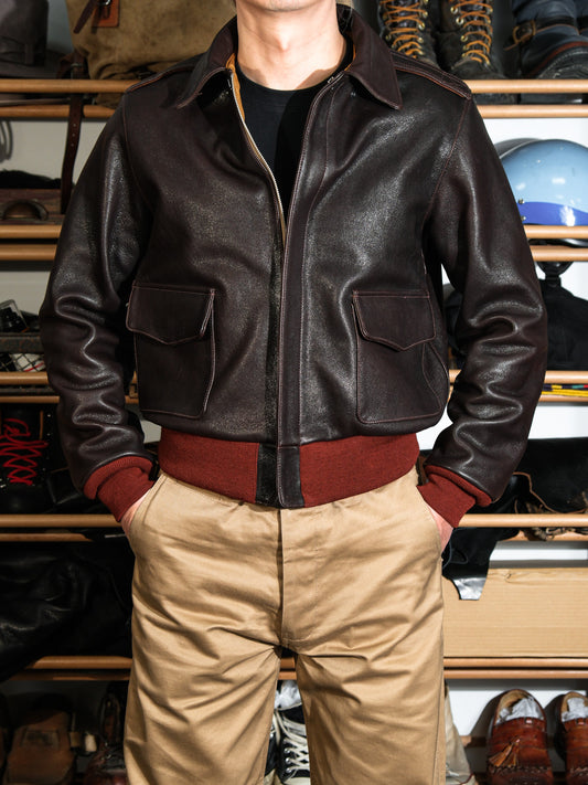 1.3㎜厚△ヴィンテージ復刻 ゴートレザー A-2ジャケット▽S～3XL