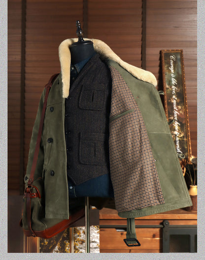 絶妙な色味★イタリア産ヌバックレザー×ムートン使用 ランチコート★ L～4XL