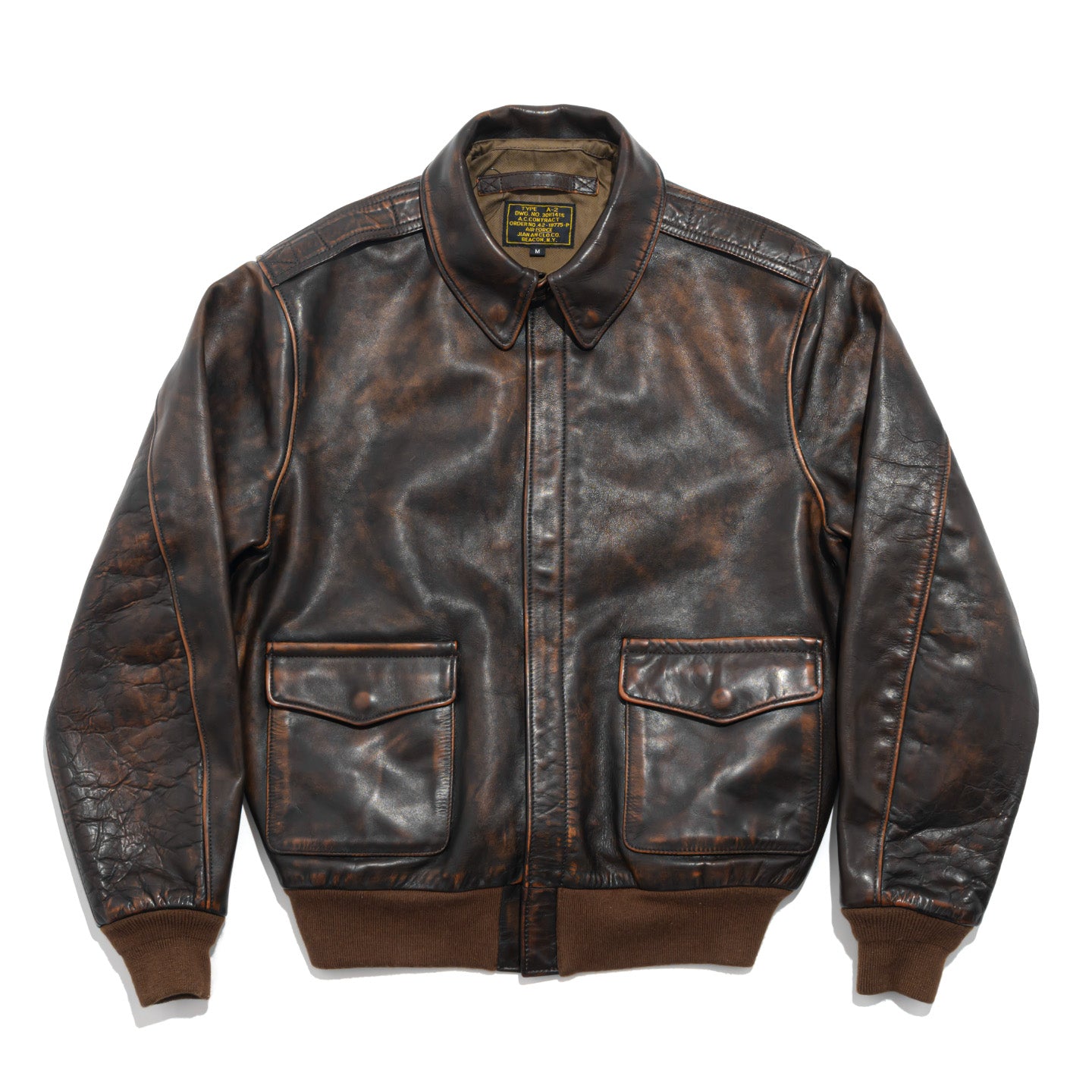 △ウォッシュ＆ポリッシュエイジングでがっつりヴィンテージ加工△カウレザー A-2ジャケット△M～3XL