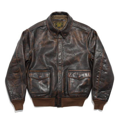 △ウォッシュ＆ポリッシュエイジングでがっつりヴィンテージ加工△カウレザー A-2ジャケット△M～3XL