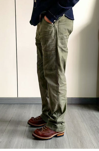 ◇ヴィンテージ復刻デザインHBTコットンヘリンボーン使用 ワークパンツ◇M～3XL