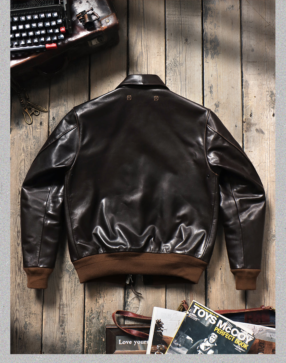 ハンドペイントのワッペンがキュート✩ヴィンテージ復刻 植物タンニン鞣しホースハイドレザー メンフィスベルモデル A-2ジャケット✩