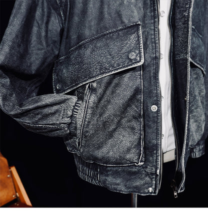絶妙なヴィンテージ加工△ウォッシュ加工イタリア産カウレザー  ブルゾン▽ S～XL