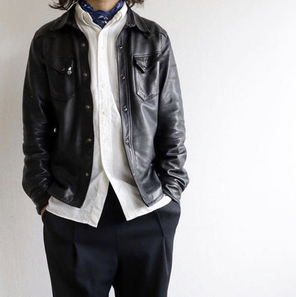 昨シーズン物売り切りSALEプライス★薄手0.5mm厚★シープレザー ウエスタンシャツ★S～5XL