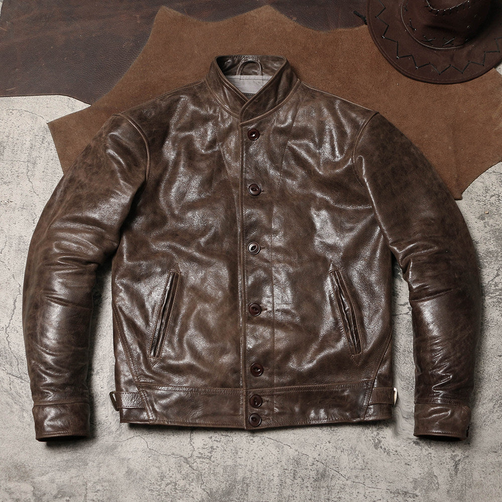 ★1930's VINTAGE復刻デザイン カウレザーコサックジャケット★ブラウン