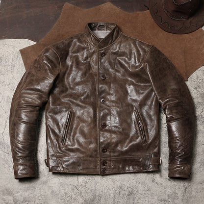 ★1930's VINTAGE復刻デザイン カウレザーコサックジャケット★ブラウン