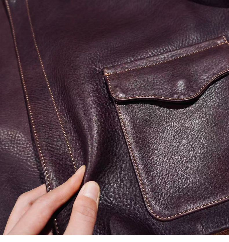 2.0mm厚絶妙な色味▲ヴィンテージ復刻 植物タンニン鞣し カウレザー A-2ジャケット▼