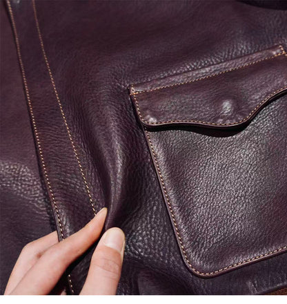 2.0mm厚絶妙な色味▲ヴィンテージ復刻 植物タンニン鞣し カウレザー A-2ジャケット▼