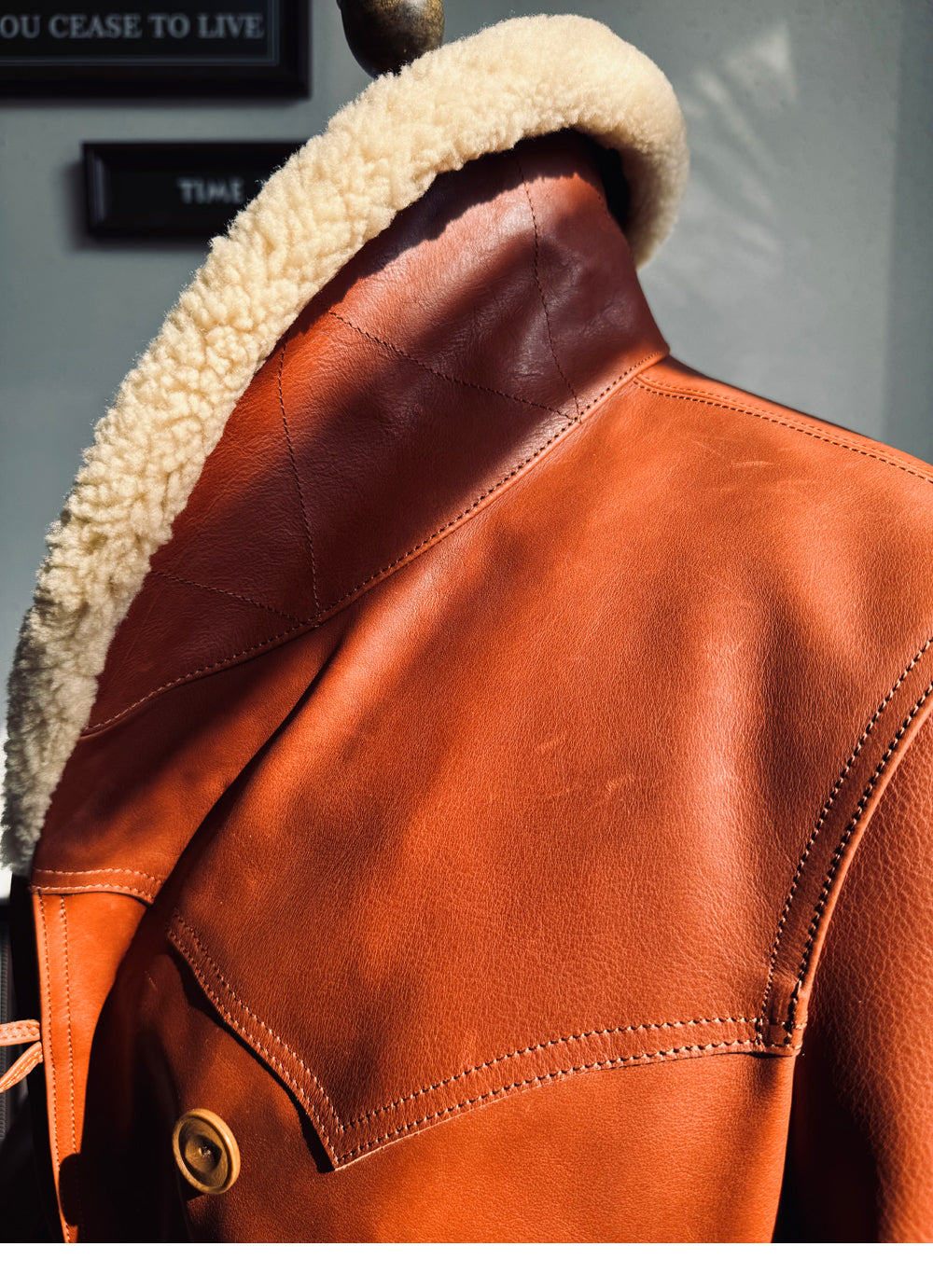 ★ナバホブランケット裏地★アメリカ産植物タンニン鞣しカウレザー×ムートン ランチコート★