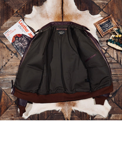 2.0mm厚絶妙な色味▲ヴィンテージ復刻 植物タンニン鞣し カウレザー A-2ジャケット▼