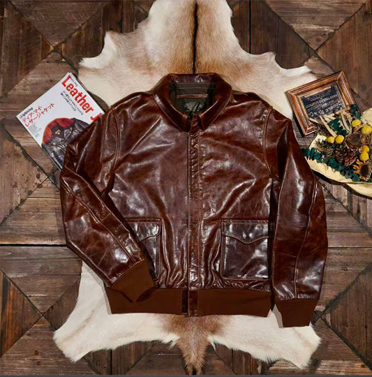 ▲ヴィンテージ復刻 植物タンニン鞣しカーフレザー A-2ジャケット▼