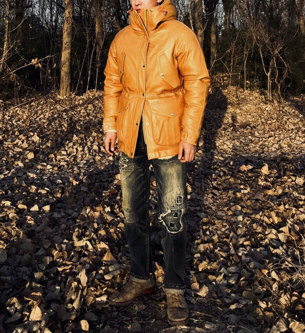 ◇イタリア産シープレザー使用 水染めレザーダウンジャケット◇ M～XL