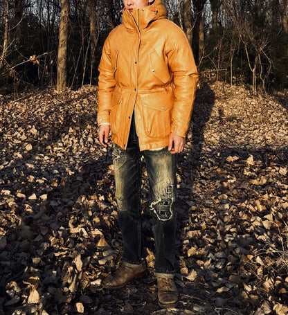 ◇イタリア産シープレザー使用 水染めレザーダウンジャケット◇ M～XL