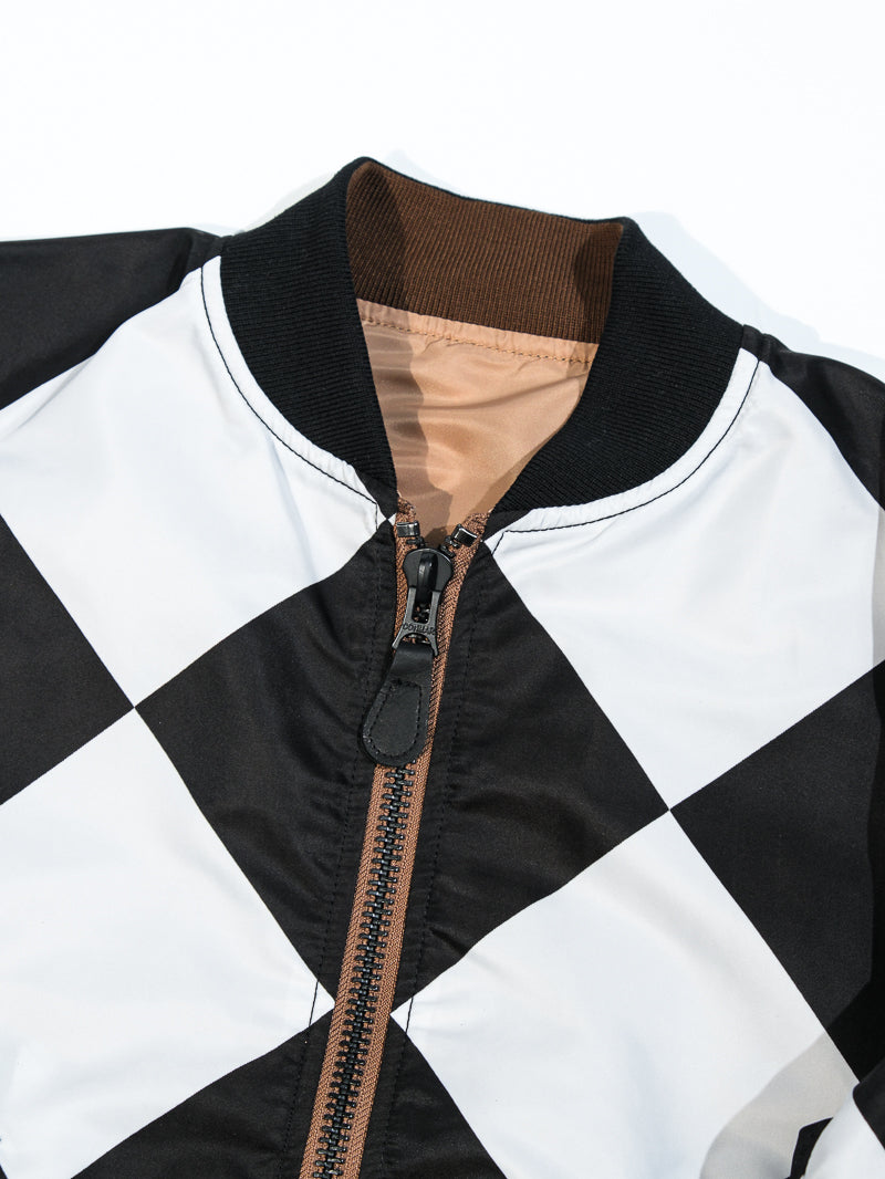 ▲リバーシブルデザイン チェッカー柄MA-1ジャケット▼S～2XL