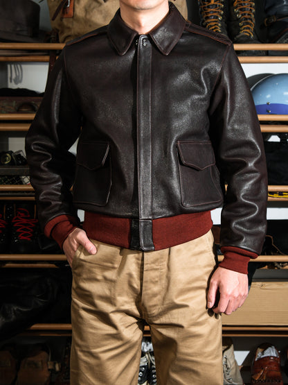 1.3㎜厚△ヴィンテージ復刻 ゴートレザー A-2ジャケット▽S～3XL