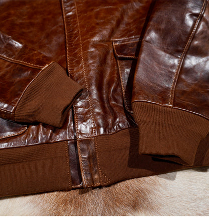 ▲ヴィンテージ復刻 植物タンニン鞣しカーフレザー A-2ジャケット▼