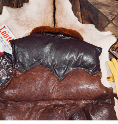 ◇植物タンニン鞣し ウォッシュ加工 シープレザーシープレザーダウン ベスト◇ S～4XL