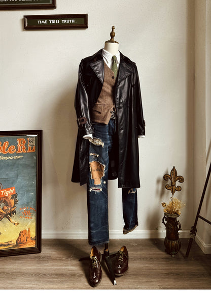 ◇ヴィンテージ復刻 日本産カウレザー モーターサイクルコート◇S～3XL