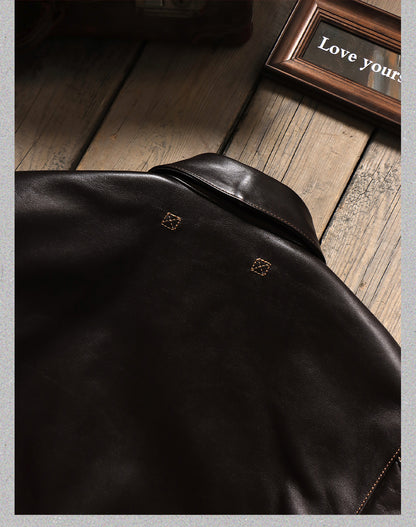 ハンドペイントのワッペンがキュート✩ヴィンテージ復刻 植物タンニン鞣しホースハイドレザー メンフィスベルモデル A-2ジャケット✩