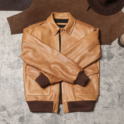 1.7mm極厚◇◇ヴィンテージ復刻 タンカラーカウレザーA-2ジャケット◇◇M~5XL