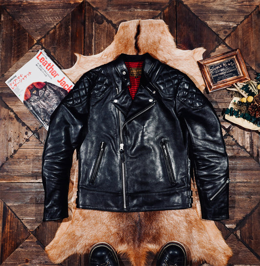 英国スタイル/ロンジャン◇ヴィンテージ復刻 445型 植物タンニン鞣し ホースハイドレザー使用 ダブルライダースジャケット◇