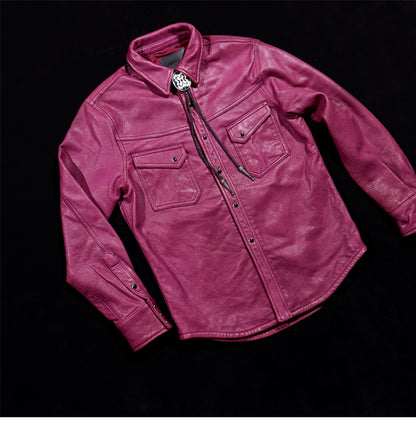 圧倒的スペシャルピース★ウォッシュ加工★ディアスキンレザー ウエスタンシャツ★M～4XL