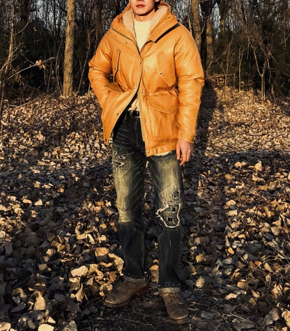 ◇イタリア産シープレザー使用 水染めレザーダウンジャケット◇ M～XL