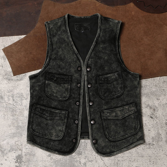 ★スウェード レザー ライダース ベスト★ M～3XL