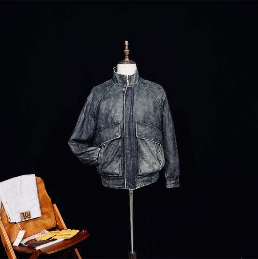 絶妙なヴィンテージ加工△ウォッシュ加工イタリア産カウレザー  ブルゾン▽ S～XL