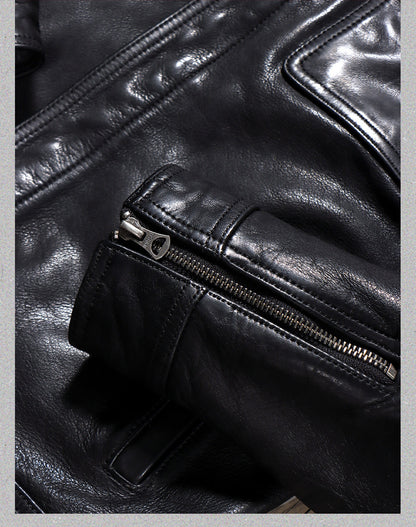 ヴィンテージ復刻スタイル◇植物タンニン鞣しイタリア産カーフレザー ジャケット◇M～4XL