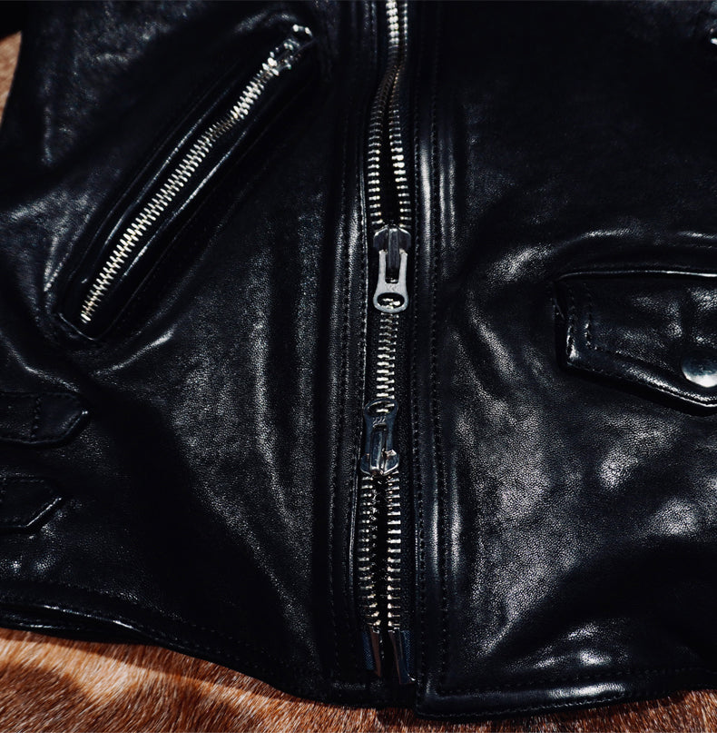 植物タンニン鞣しシープレザー使用  ダブルライダースジャケットS～4XL