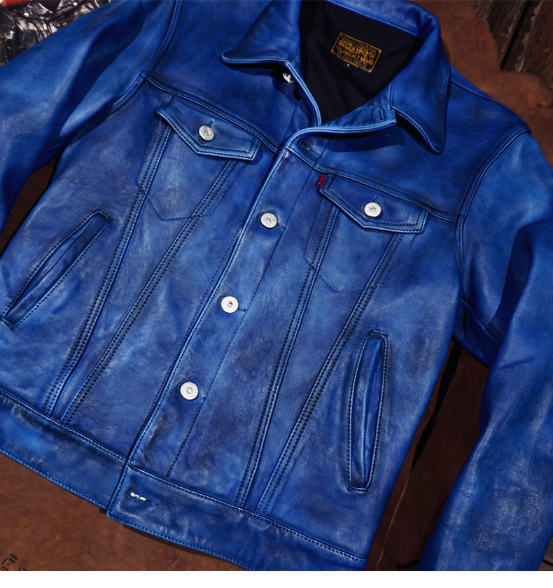 ★507 type3型 復刻モデル シープレザージャケット★ブルー S～4XL