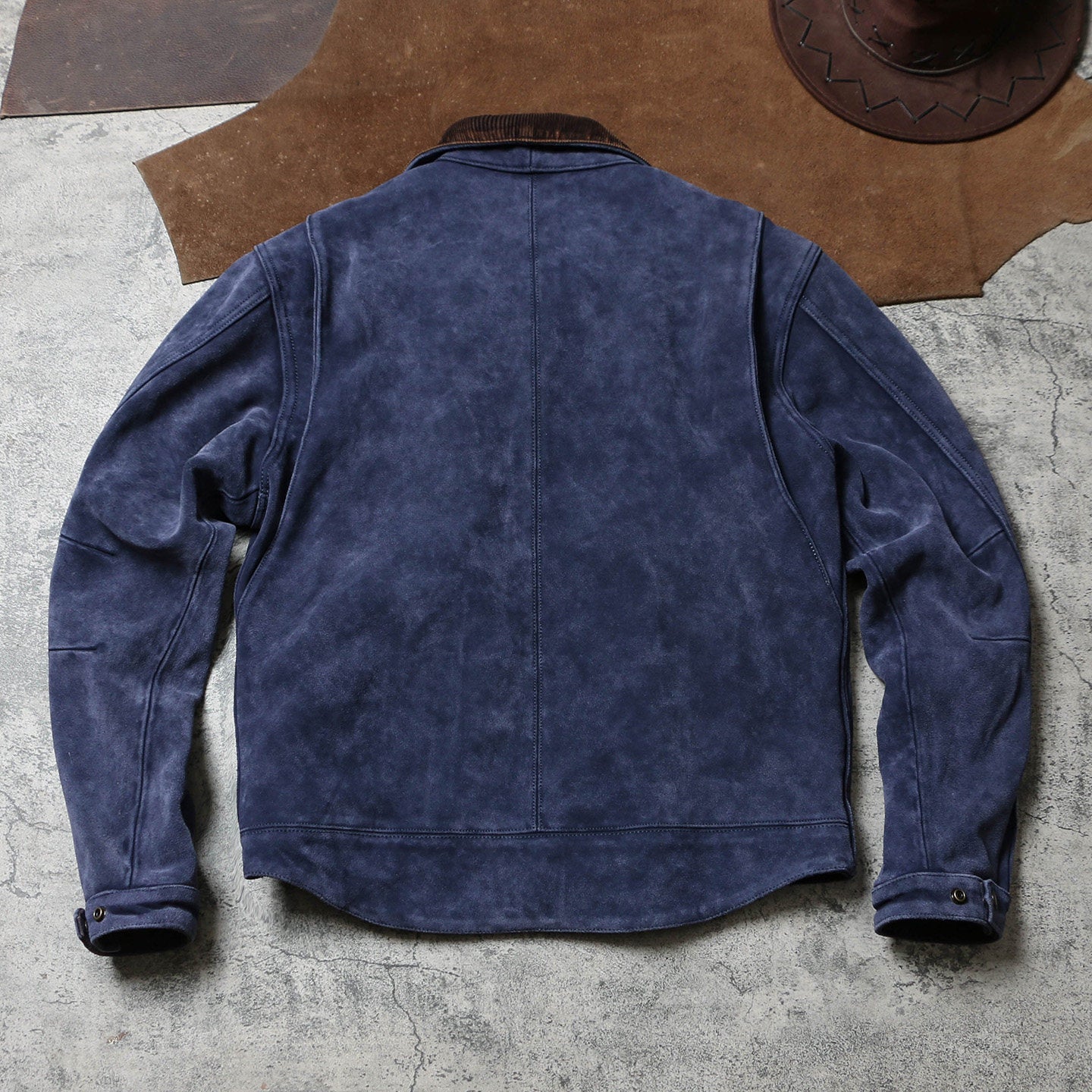 絶妙なくすんだブルーが絶妙★スウェード シングルライダースジャケット★M～4XL