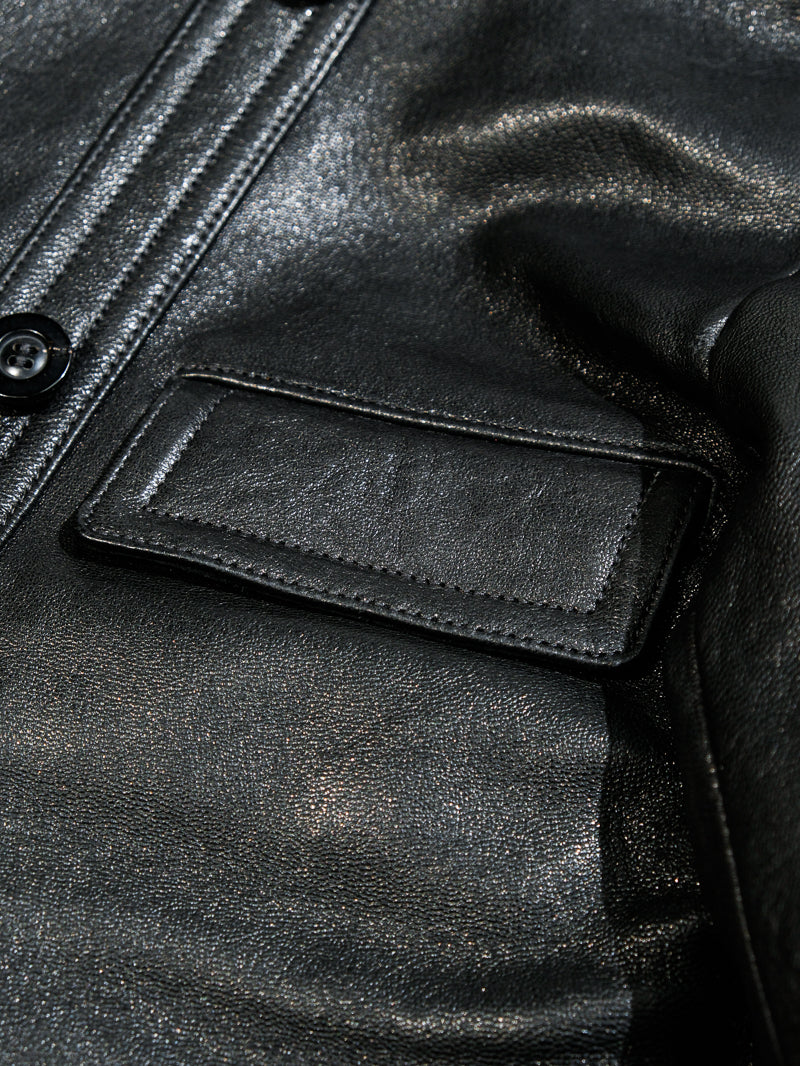 ☆ヴィンテージ復刻デザイン ゴートレザー コルビジェジャケット/ブラック☆S～3XL