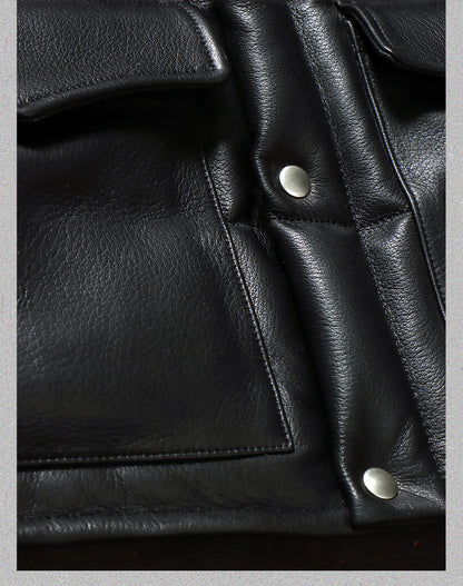◇ゴートレザー ブラックレザーラグランダウンジャケット◇ M～4XL