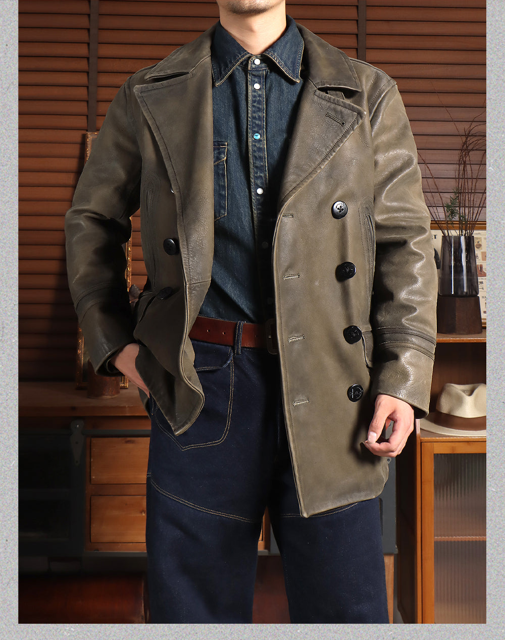 絶妙なヴィンテージ加工▲2.0mm厚  Pコート▼L～3XL