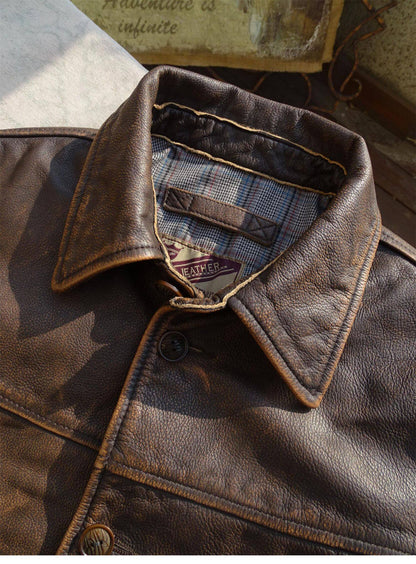 ◆30's ヴィンテージ復刻デザイン茶芯 カウレザー ジャケット◆S~5XL