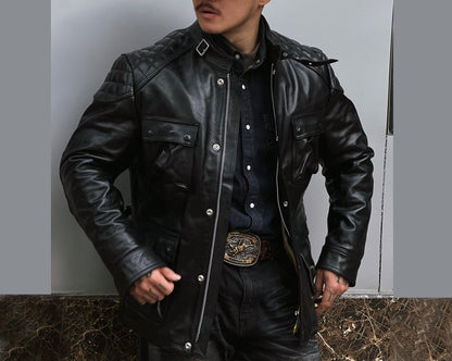 ✩細部のディテールまで完璧な拘り 植物タンニン鞣しホースハイドレザーモーターサイクルジャケット✩S～4XL