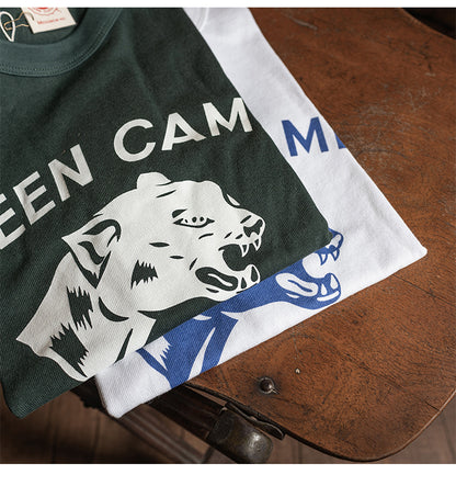 ２色展開◆色味、プリントの雰囲気もGOOD◆ヴィンテージ復刻GREEN CAMP PANTHERSプリント Ｔシャツ◆S～2XL