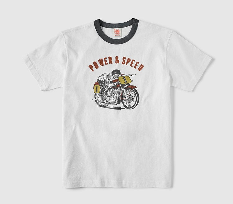 ２色展開◆色味、プリントの雰囲気もGOOD◆ヴィンテージ復刻 POWER&SPEEDバイクＴシャツ◆S～2XL