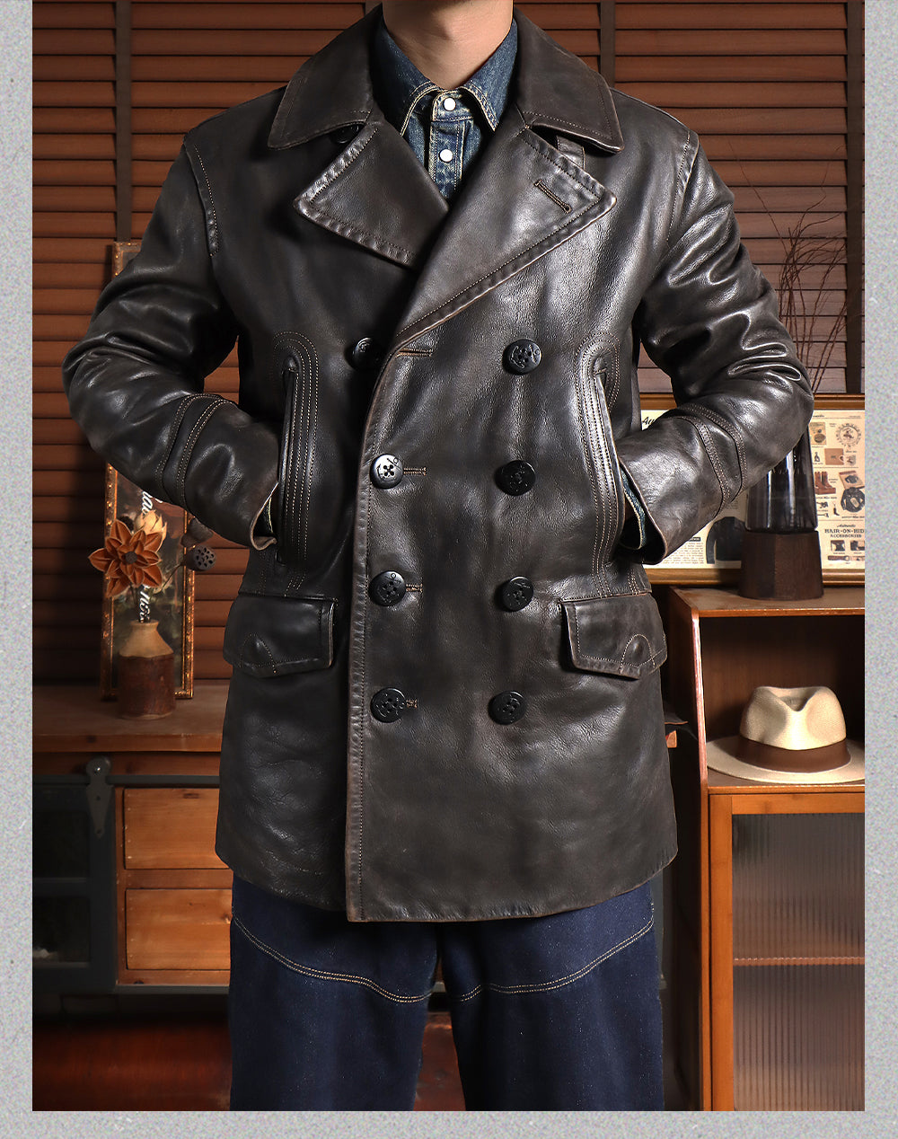 絶妙なヴィンテージ加工▲1.6mm厚  Pコート▼L～3XL